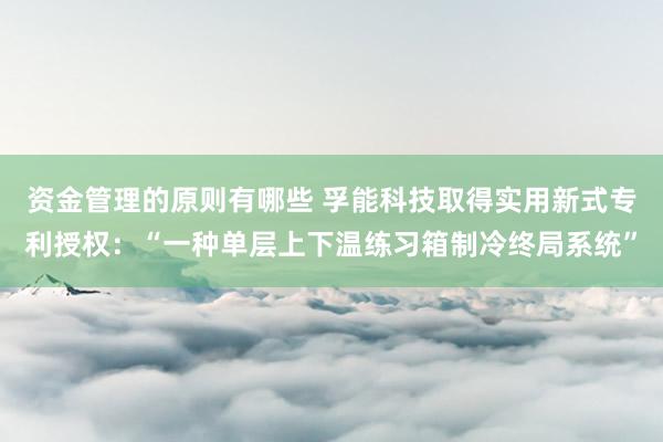 资金管理的原则有哪些 孚能科技取得实用新式专利授权：“一种单层上下温练习箱制冷终局系统”