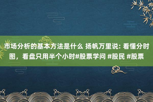 市场分析的基本方法是什么 扬帆万里说: 看懂分时图，看盘只用半个小时#股票学问 #股民 #股票