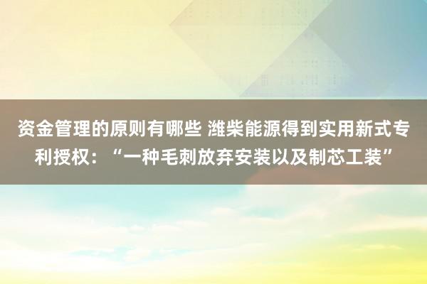 资金管理的原则有哪些 潍柴能源得到实用新式专利授权：“一种毛刺放弃安装以及制芯工装”