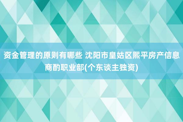 资金管理的原则有哪些 沈阳市皇姑区熙平房产信息商酌职业部(个东谈主独资)