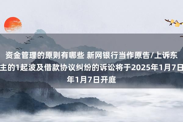 资金管理的原则有哪些 新网银行当作原告/上诉东说念主的1起波及借款协议纠纷的诉讼将于2025年1月7日开庭