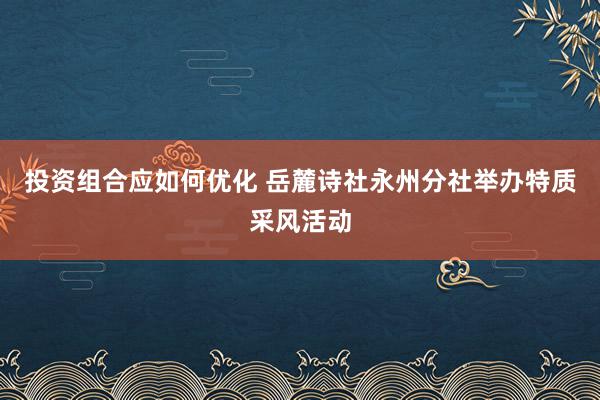 投资组合应如何优化 岳麓诗社永州分社举办特质采风活动