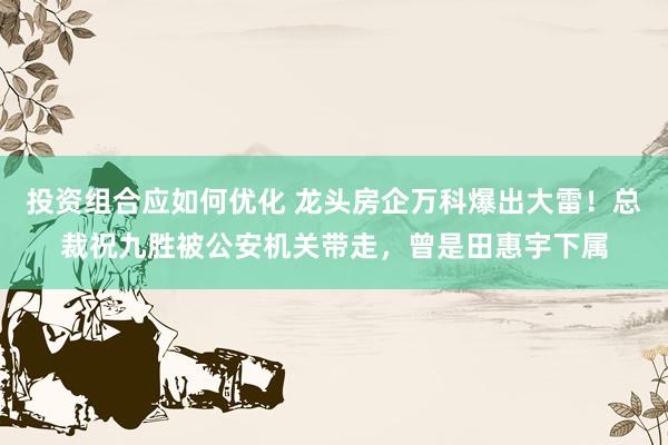 投资组合应如何优化 龙头房企万科爆出大雷！总裁祝九胜被公安机关带走，曾是田惠宇下属