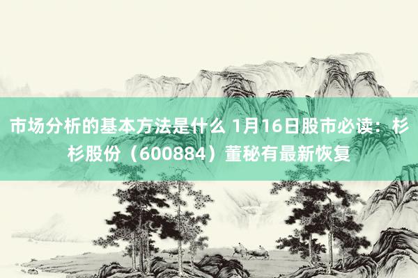 市场分析的基本方法是什么 1月16日股市必读：杉杉股份（600884）董秘有最新恢复