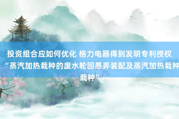 投资组合应如何优化 格力电器得到发明专利授权：“蒸汽加热栽种的废水轮回愚弄装配及蒸汽加热栽种”