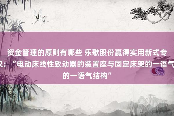 资金管理的原则有哪些 乐歌股份赢得实用新式专利授权：“电动床线性致动器的装置座与固定床架的一语气结构”