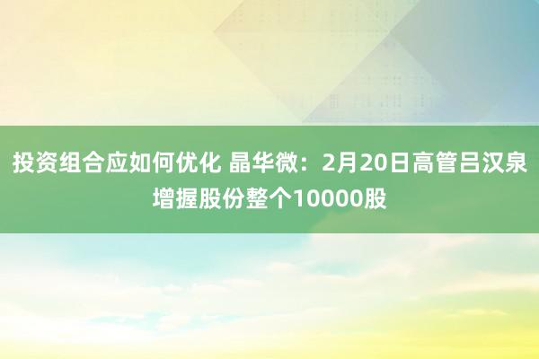 投资组合应如何优化 晶华微：2月20日高管吕汉泉增握股份整个10000股